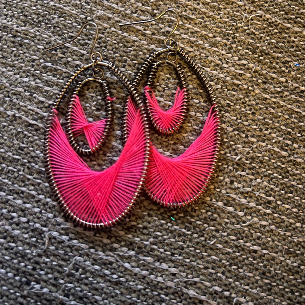 Elegant Pink Threaded Earrings